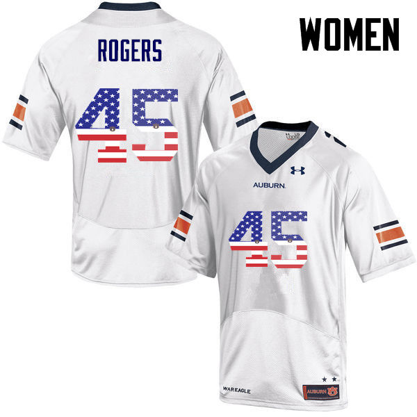 Women #45 Jacob Rogers Auburn Tigers USA Flag Fashion College Football Jerseys-White